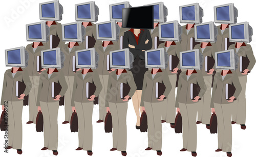 figure femminili con in  testa la televisione