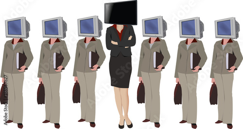 figure femminili con in  testa la televisione