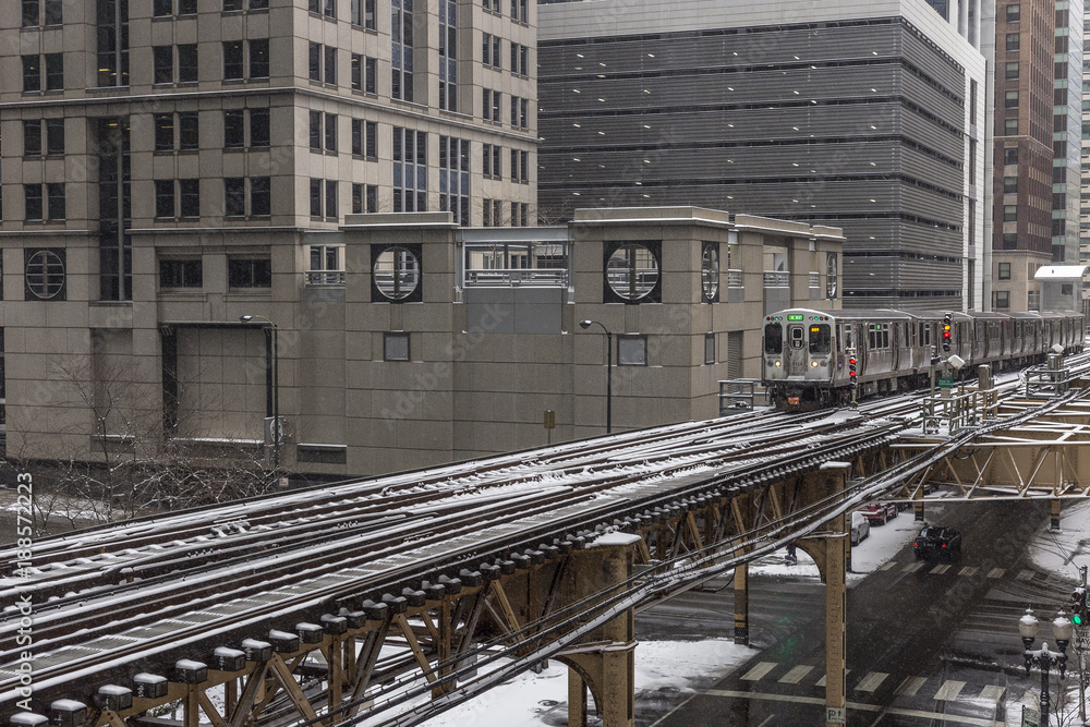 Subway train moving down track