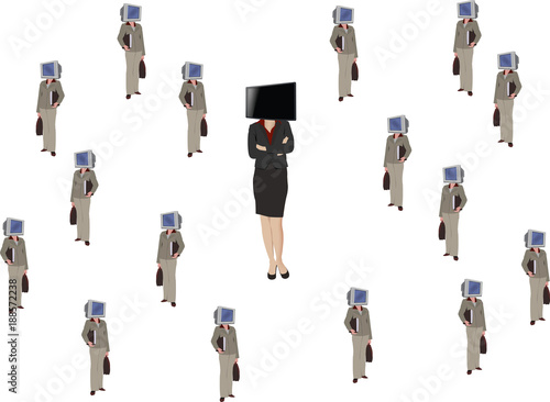 figure femminili con in testa la televisione 