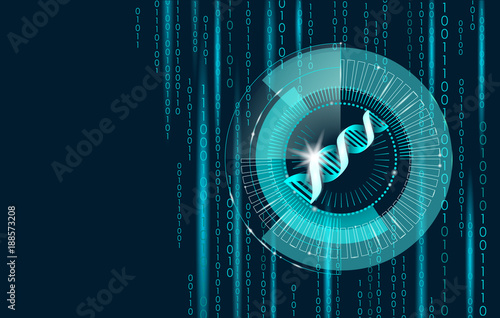 DNA binary code future computer technology concept. Genome science structure modified GMO engineering molecular symbol sign medicine coding gene banner template vector illustration