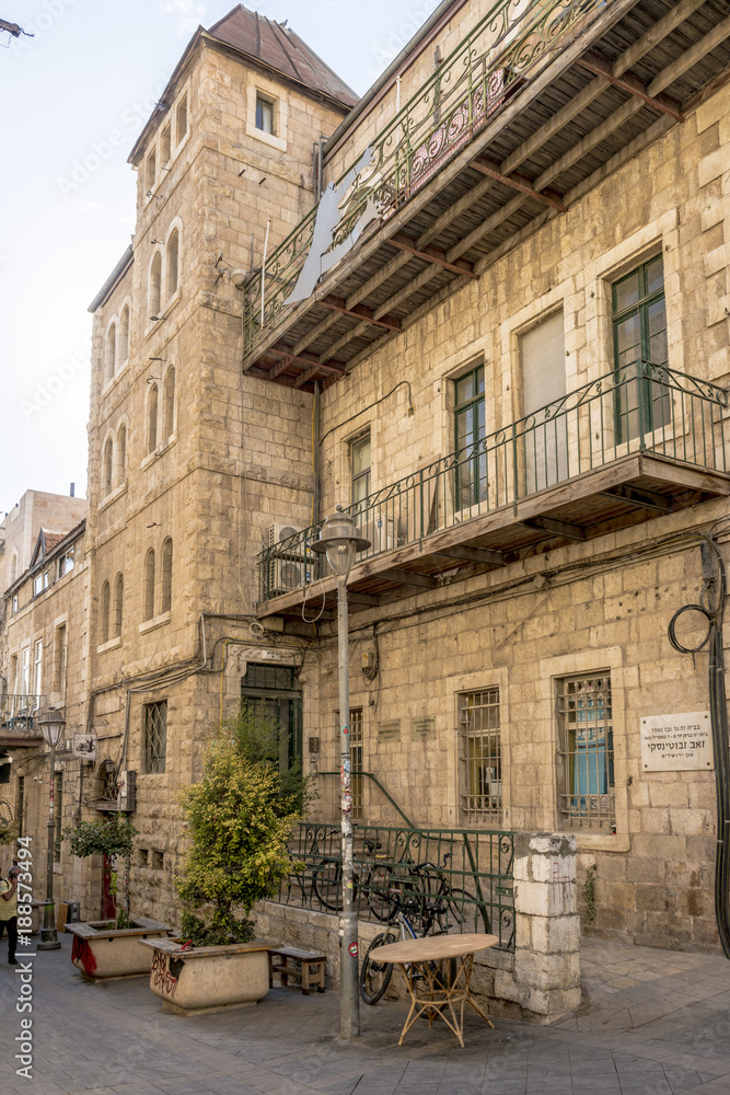  Ancient houses and street in the historic center of Jerusalem. Israel
