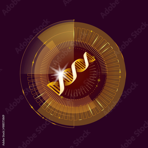 DNA binary code gold future computer technology concept. Cosmetic extract serum molecular symbol sign medicine golden coding gene banner template vector illustration