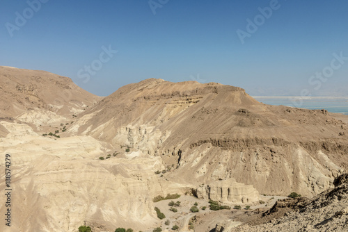 A view of the dead sea and mountains in the Negev desert. Israel  