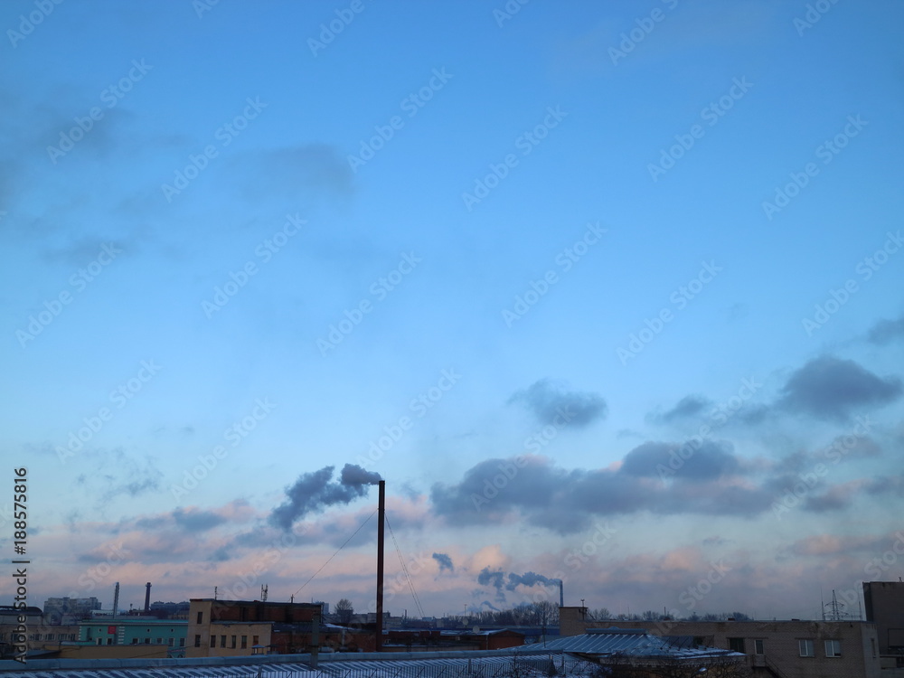 winter morning over the urban industrial zone