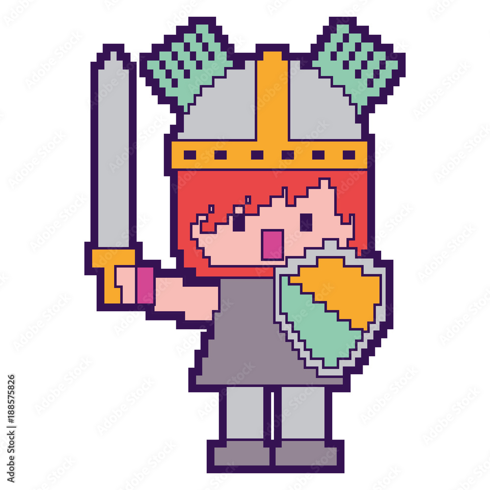 pixel character knight with sword and shield for games vector illustration pixel character knight with sword and shield for games vector illustration