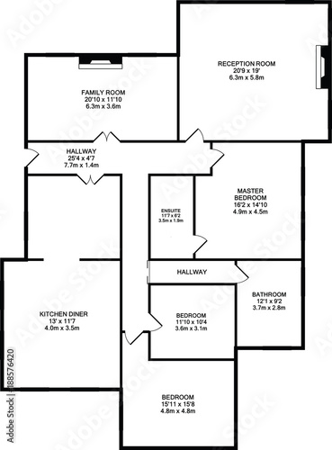 Typical one storey apartment or penthouse floor plans