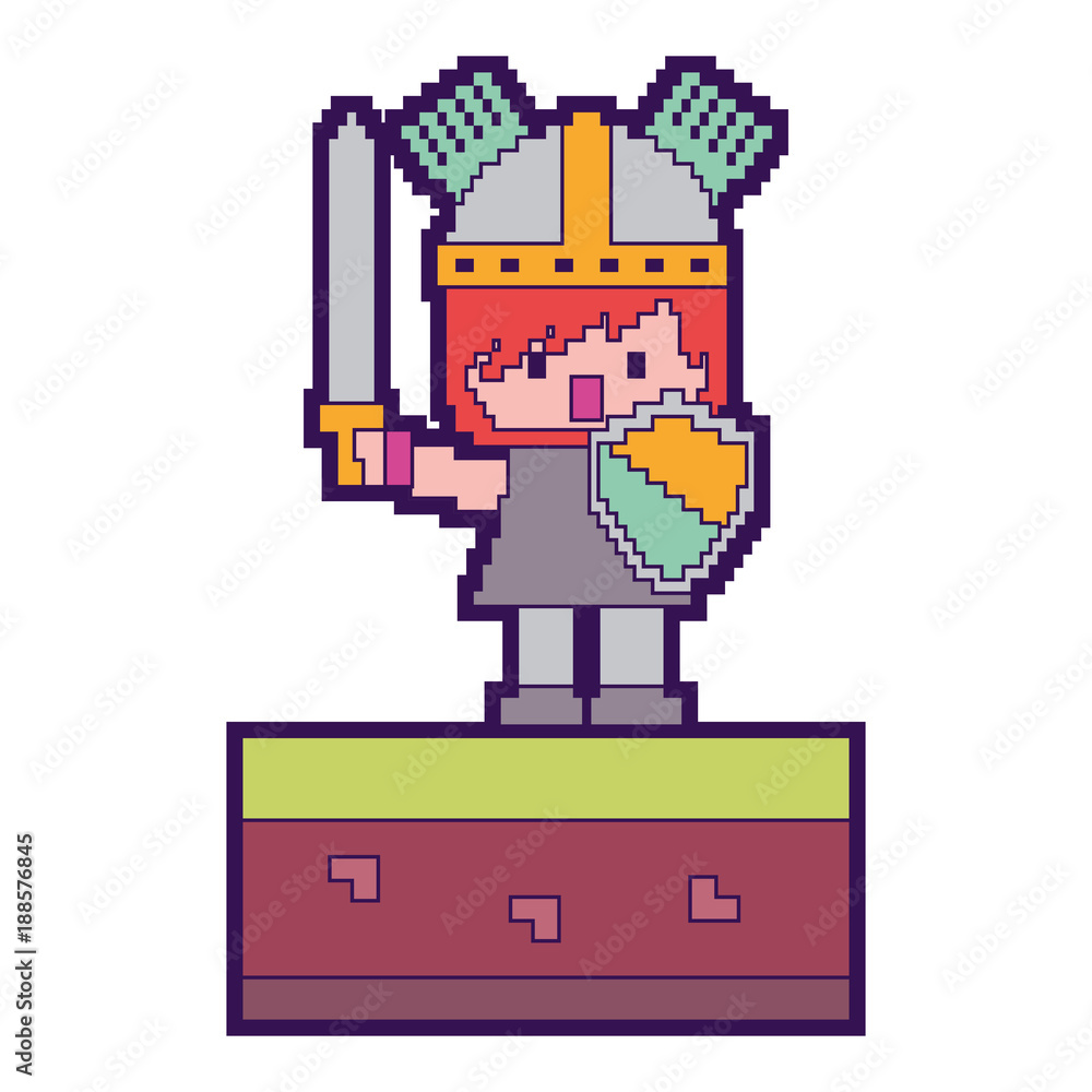 pixel character knight video game vector illustration