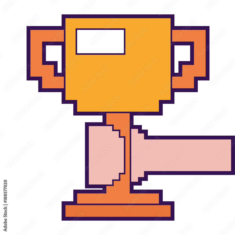 pixelated hand holding trophy cup game vector illustration pixelated hand holding trophy cup game vector illustration