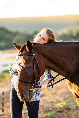 Beautiful girl with horse © oksix
