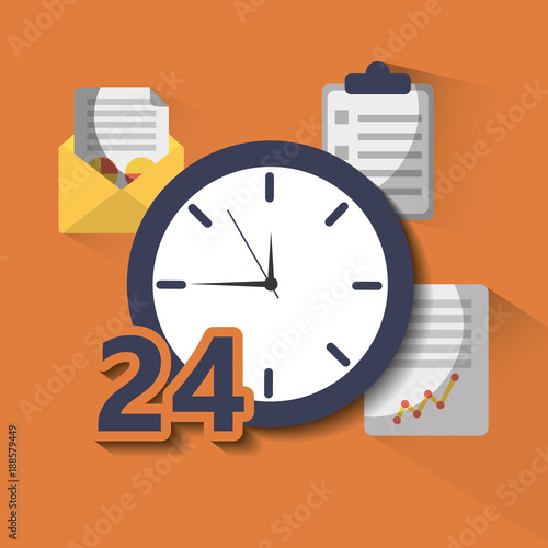 time clock service 24 help hour work vector illustration