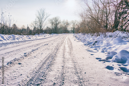 Winter landscape. Winter road covered with snow