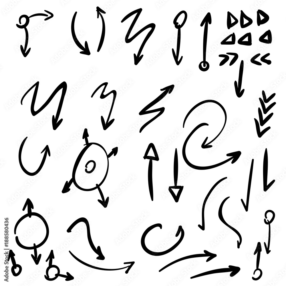 Arrow doodles vector. A set of simple sketches of arrows. Up, down, left, right ones. The effect of a pencil sketch isolated on white background.. Vector eps 10. Arrow doodles vector. A set of simple sketches of arrows. Up, down, left, right ones. The effect of a pencil sketch isolated on white background.. Vector eps 10.