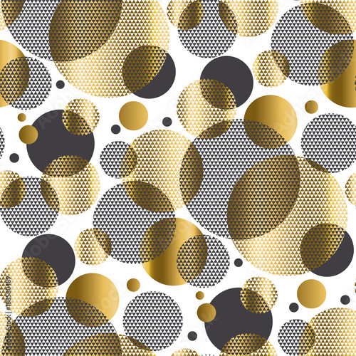 Abstract circle textured geometry repeatable motif for surface design. Gold a...