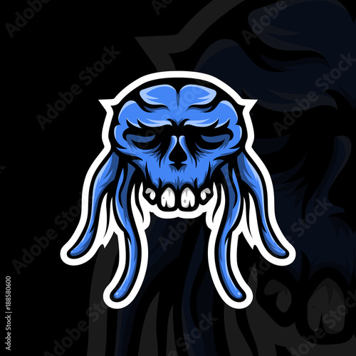 Skull of a jellyfish mascot logo design for sports team. Vector illustration