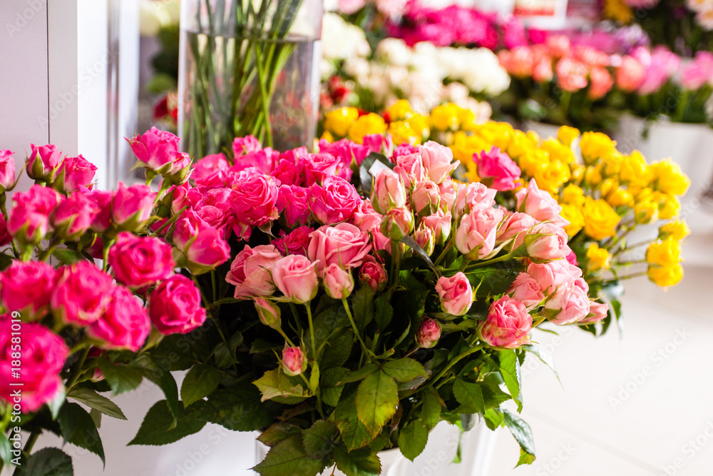 Bouquets roses at a florist's shop Bouquets roses at a florist's shop