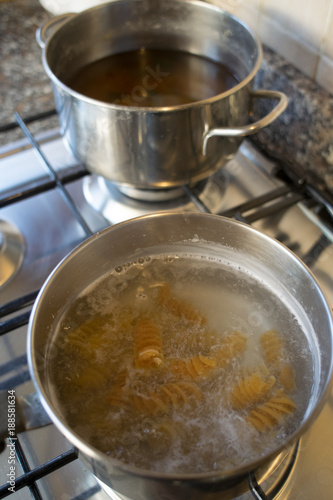 cooking of wholemeal pasta in saucepan