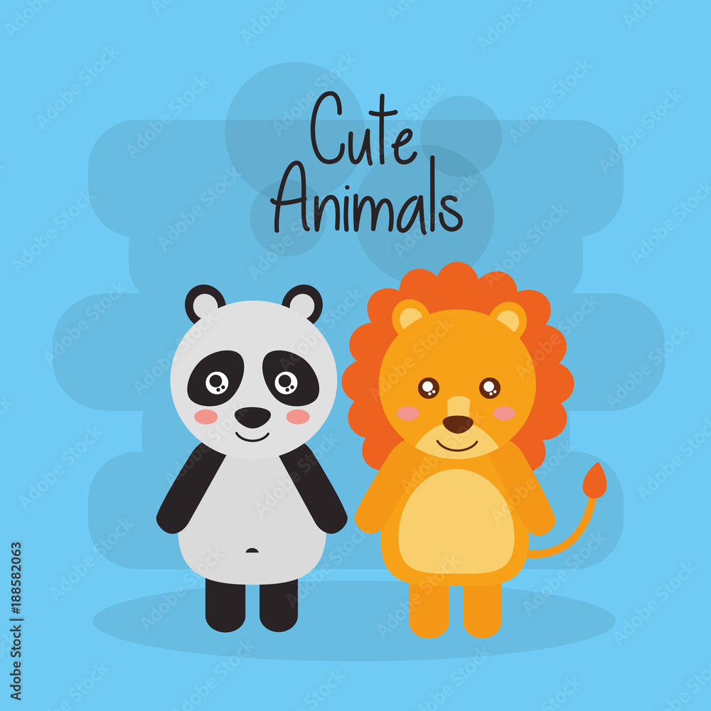 two cute animals lion and panda bear friendly vector illustration two cute animals lion and panda bear friendly vector illustration