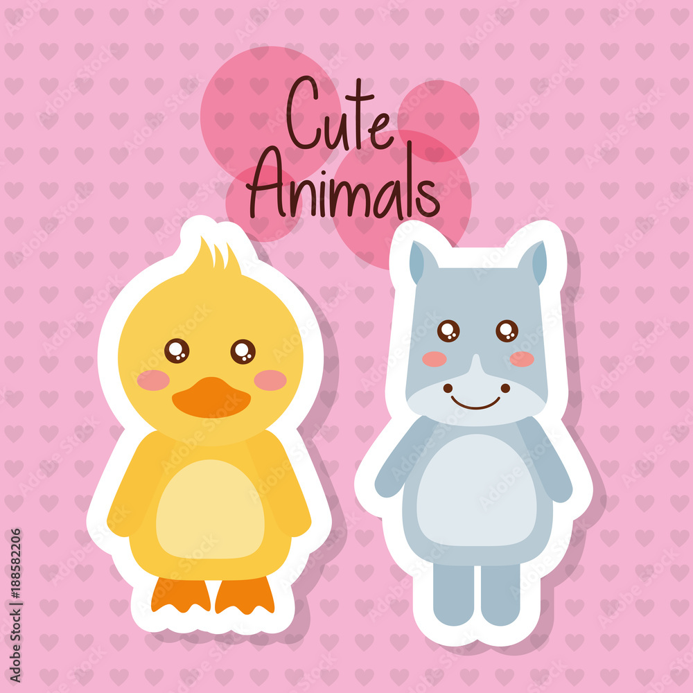 two cute animals baby duck and hippo friendly vector illustration two cute animals baby duck and hippo friendly vector illustration