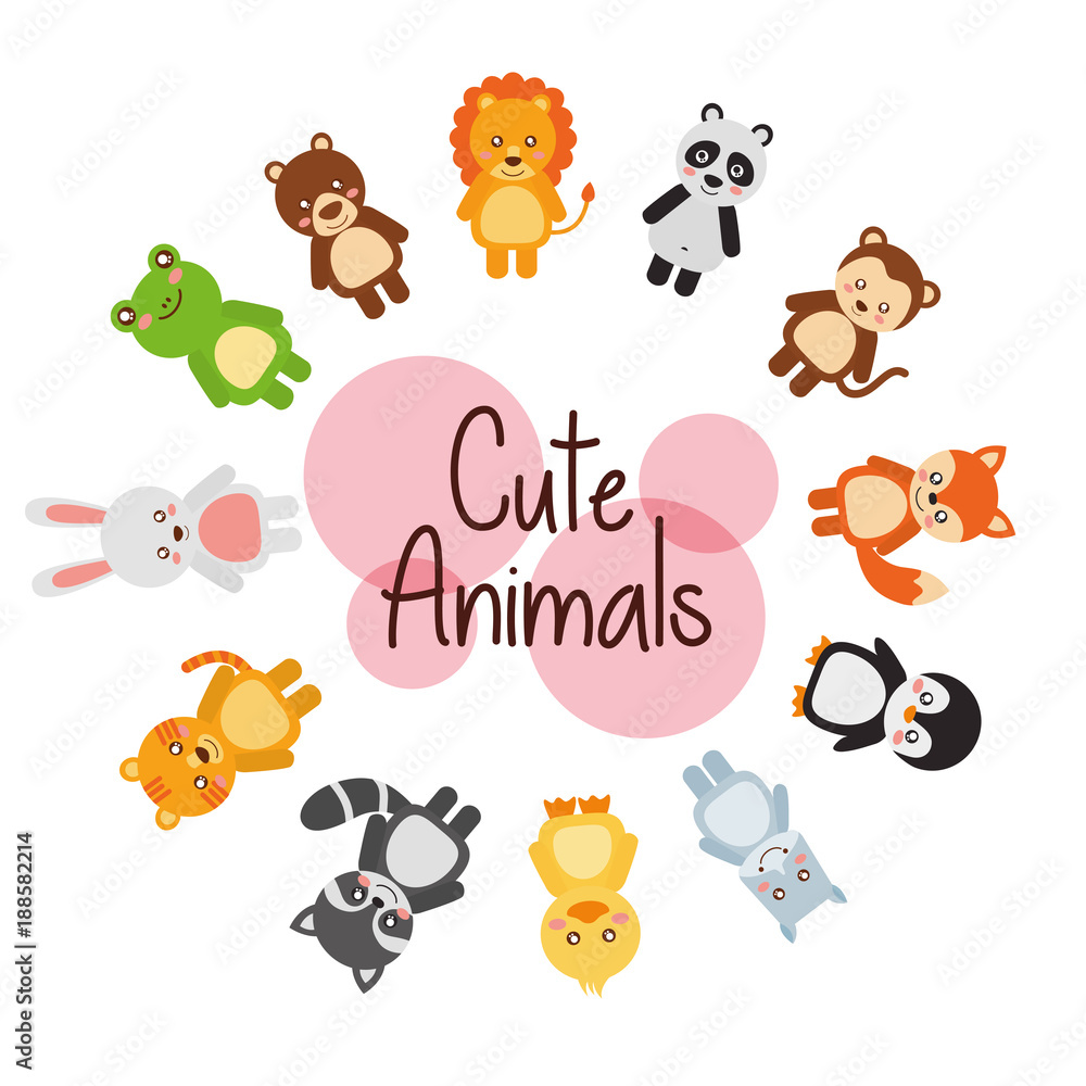 Obraz premium set cute animals wildlife fauna vector illustration