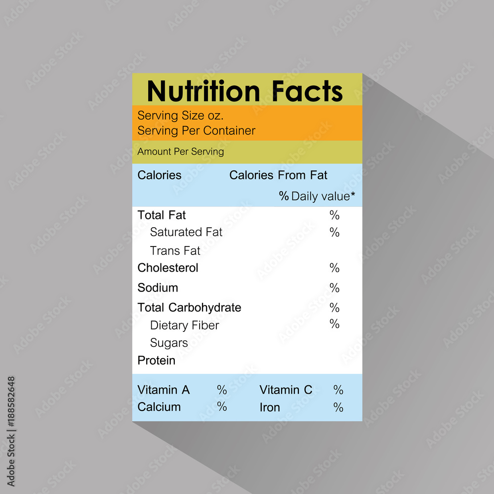 nutrition facts food label template with shadow vector illustration ...