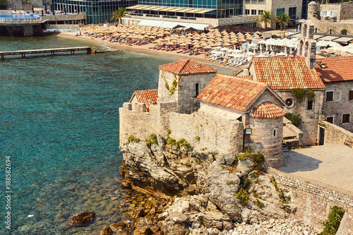 View of the bay, the beach and the city of Ulcinj in Montenegro. photo