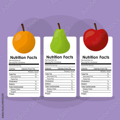fruits healthy food nutrition facts label benefits vector illustration