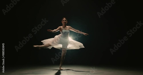 tired girl ballerina epic falls to the floor during training, slow motion