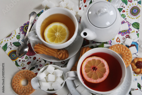 fruit tea with a cookie in white porcelain