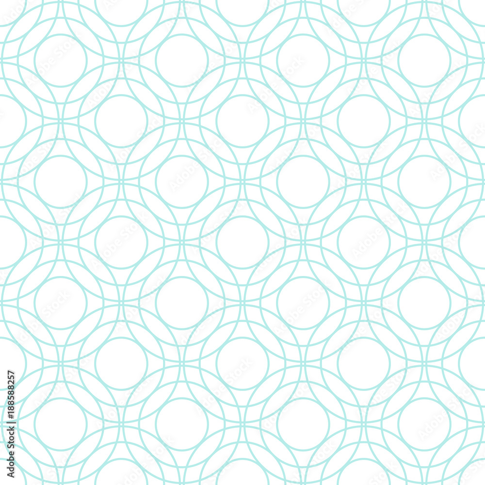 Fototapeta premium Blue geometric thin line seamless pattern with circles,rings. Vector illustration.