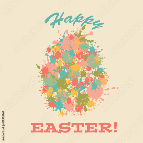Happy Easter greeting card with colorful egg-shaped blobs