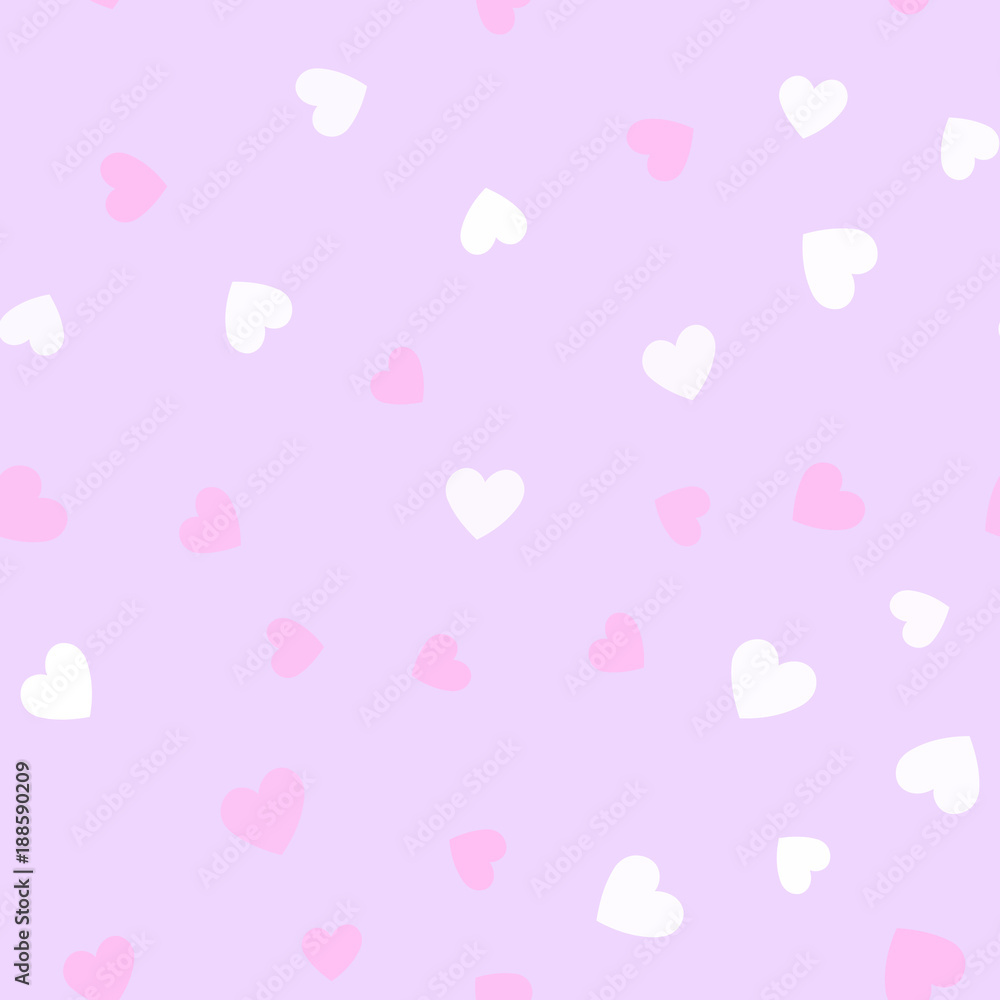 Seamless pattern with colorful hearts on pink background. Vector