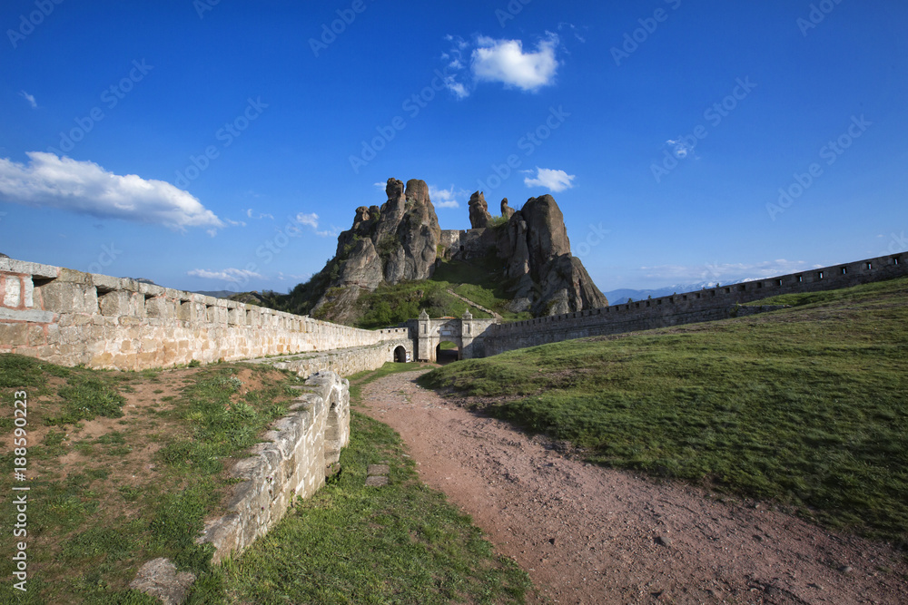 The castle of Belogradchik - Kaleto, Bulgaria. Rock formations in warm sunny day, 