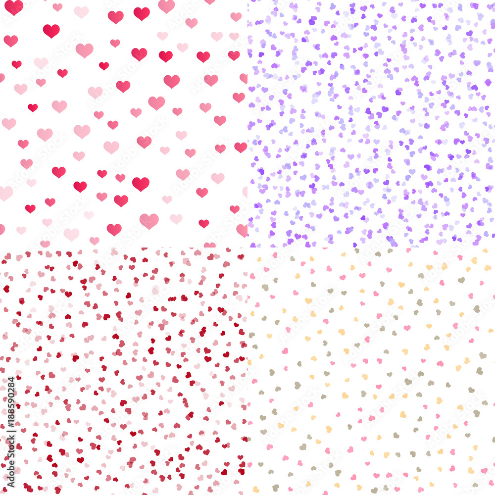 Set of seamless pattern with hearts on white background. Vector