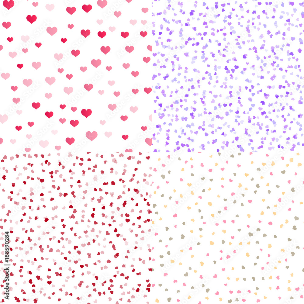 Set of seamless pattern with hearts on white background. Vector Set of seamless pattern with hearts on white background. Vector