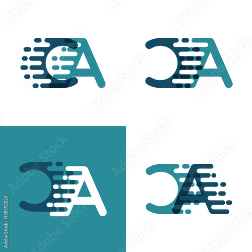 CA letters logo with accent speed in light green and dark blue
