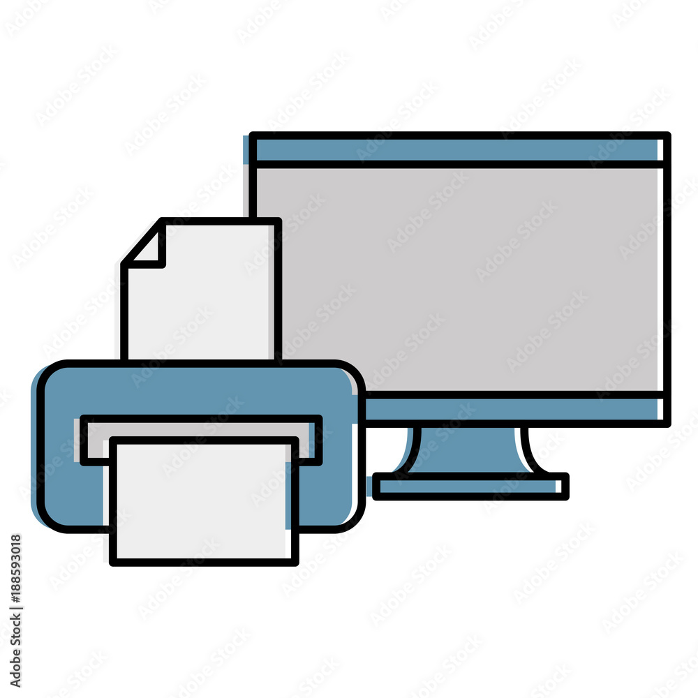 monitor computer with printer vector illustration design monitor computer with printer vector illustration design
