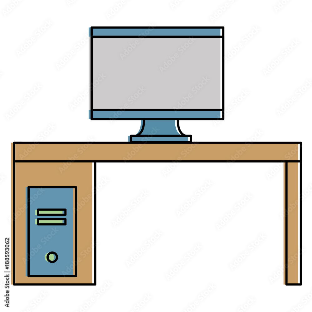 monitor computer in desk vector illustration design monitor computer in desk vector illustration design