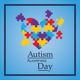 autism awareness day colorful puzzle heart shape vector illustration