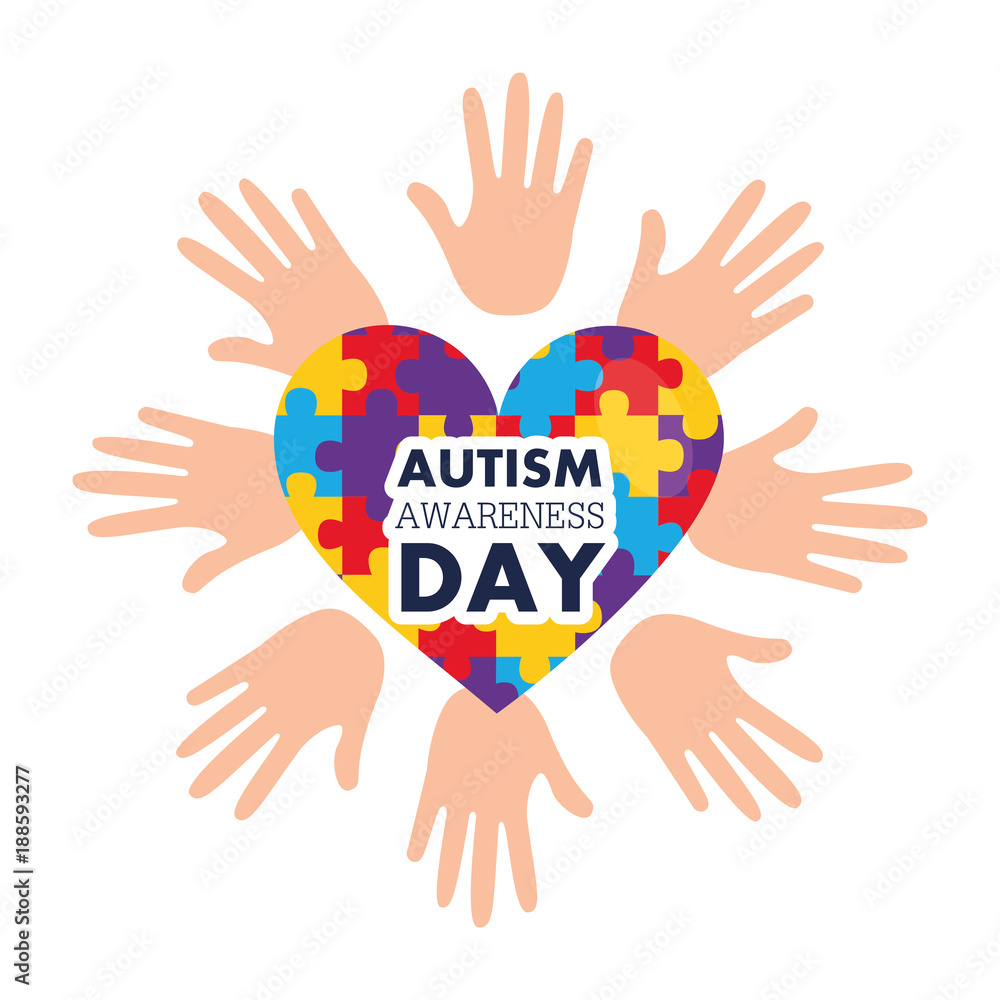 autism awareness day open hands and heart with puzzles vector illustration autism awareness day open hands and heart with puzzles vector illustration