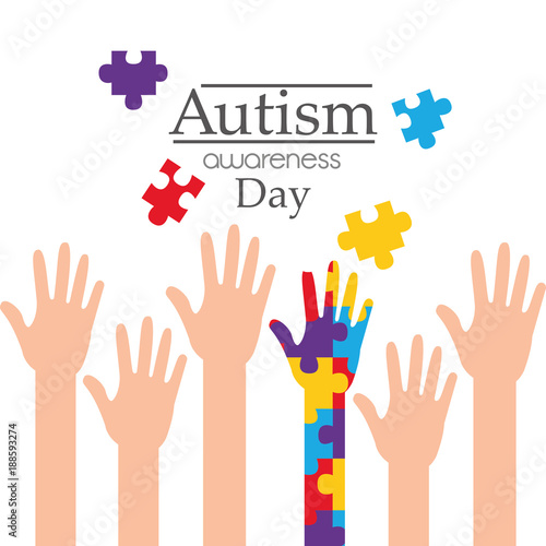 autism awareness day raised hands support campaign vector illustration