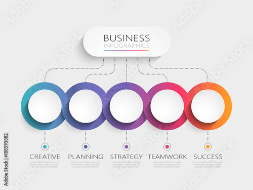 Modern 3D infographic template with 5 steps. Business circle template with options for brochure, diagram, workflow, timeline, web design. Vector EPS 10 photo