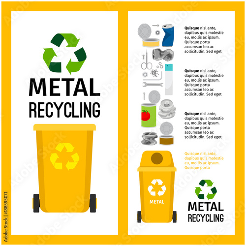 Garbage yellow container with metal