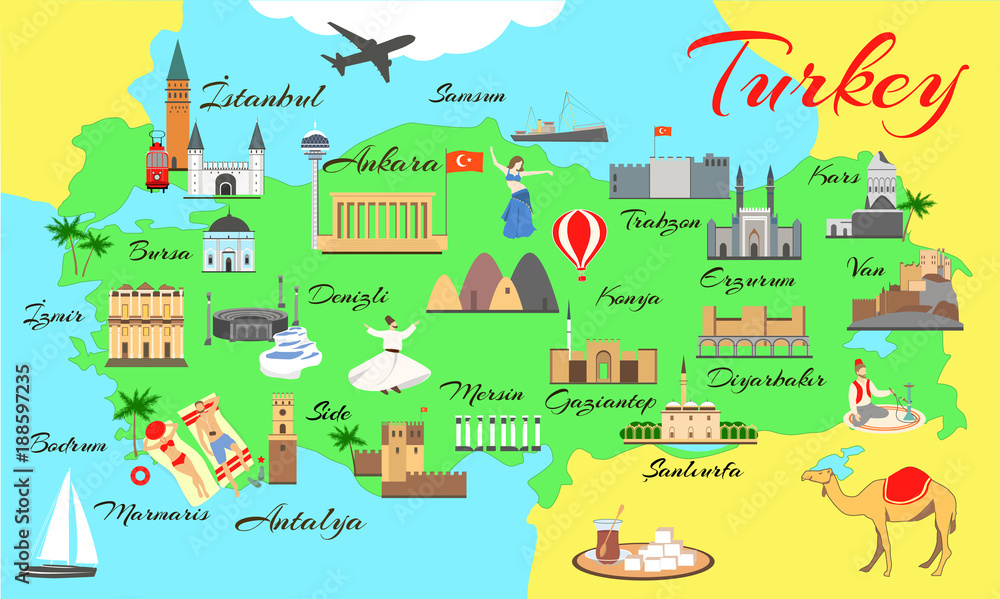 turkey tourist map with cities
