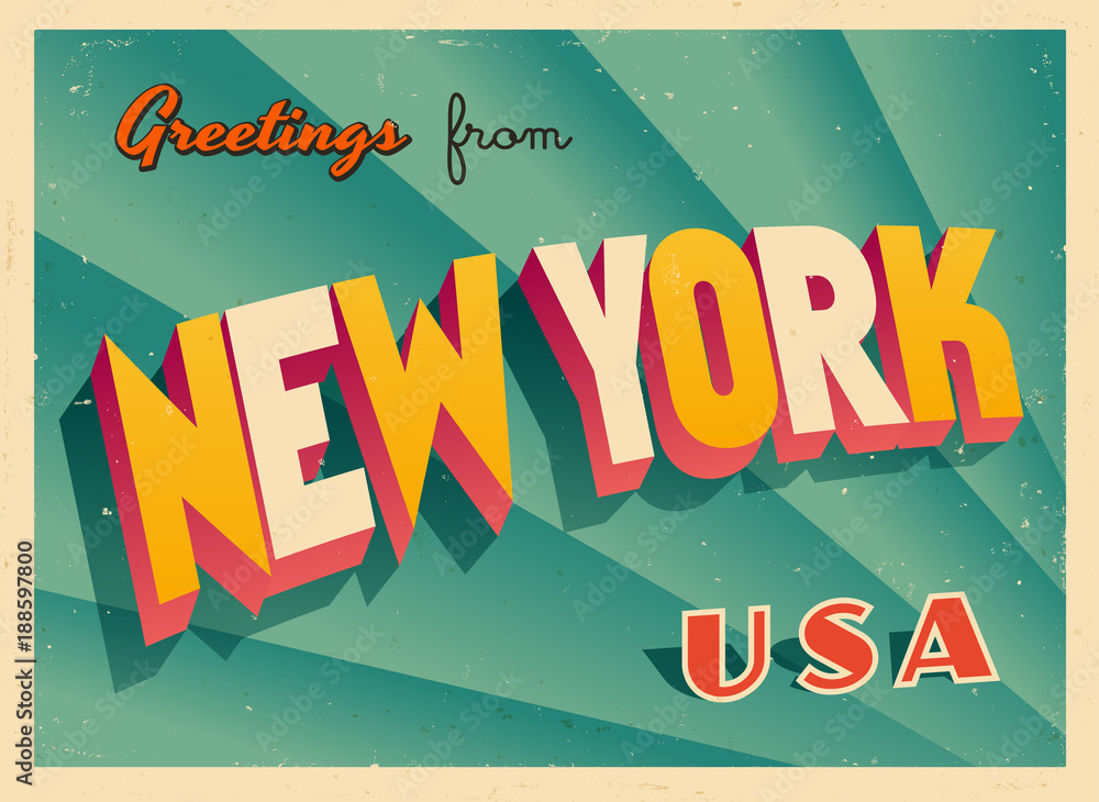 Fototapeta premium Vintage Touristic Greetings from New York, USA Postcard - Vector EPS10. Grunge effects can be easily removed for a brand new, clean sign.