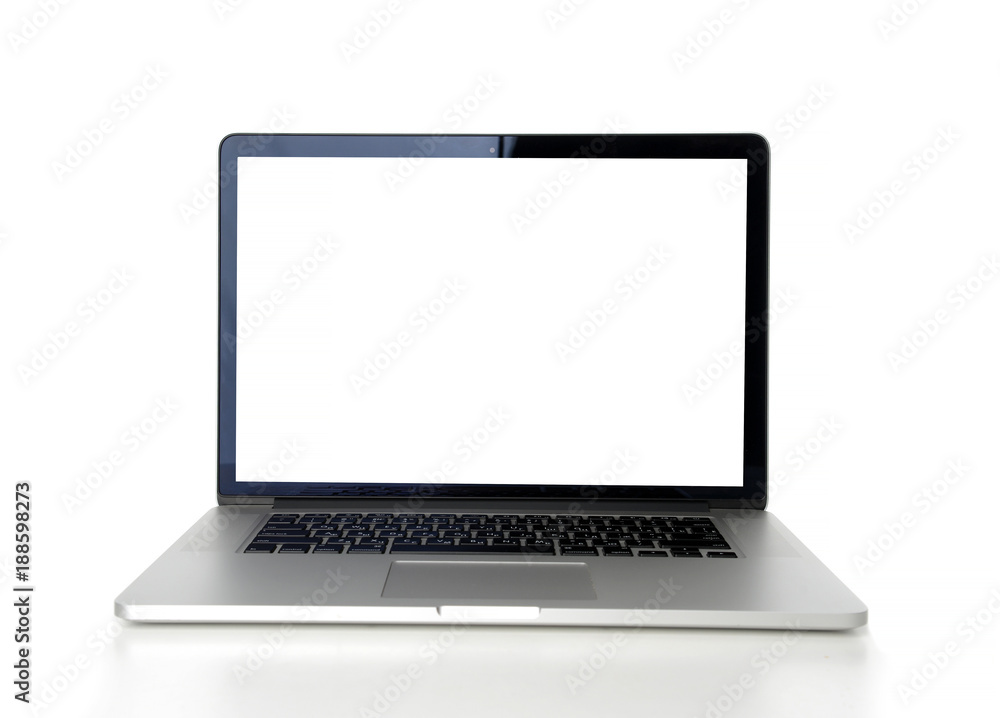Laptop with blank screen on table isolated Laptop with blank screen on table isolated