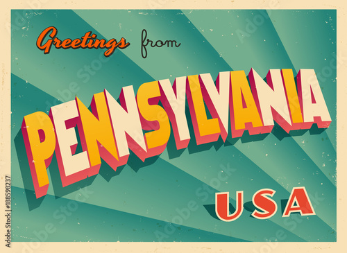 Vintage Touristic Greetings from Pennsylvania, USA Postcard - Vector EPS10. Grunge effects can be easily removed for a brand new, clean sign.