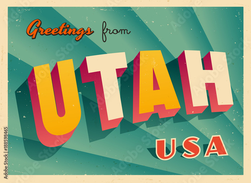 Vintage Touristic Greetings from Utah, USA Postcard - Vector EPS10. Grunge effects can be easily removed for a brand new, clean sign.