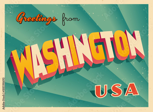 Vintage Touristic Greetings from Washington, USA Postcard - Vector EPS10. Grunge effects can be easily removed for a brand new, clean sign.