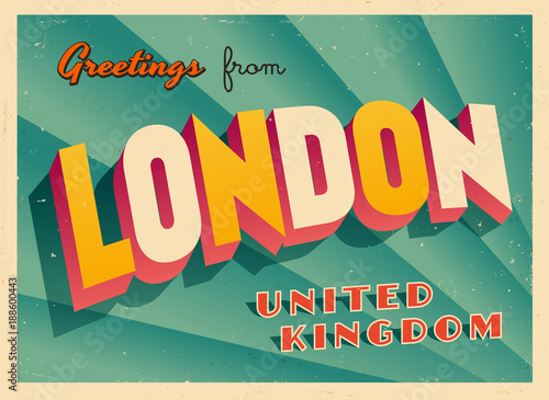 Vintage Touristic Greeting Card - London, United Kingdom - Vector EPS10. Grunge effects can be easily removed for a brand new, clean sign.